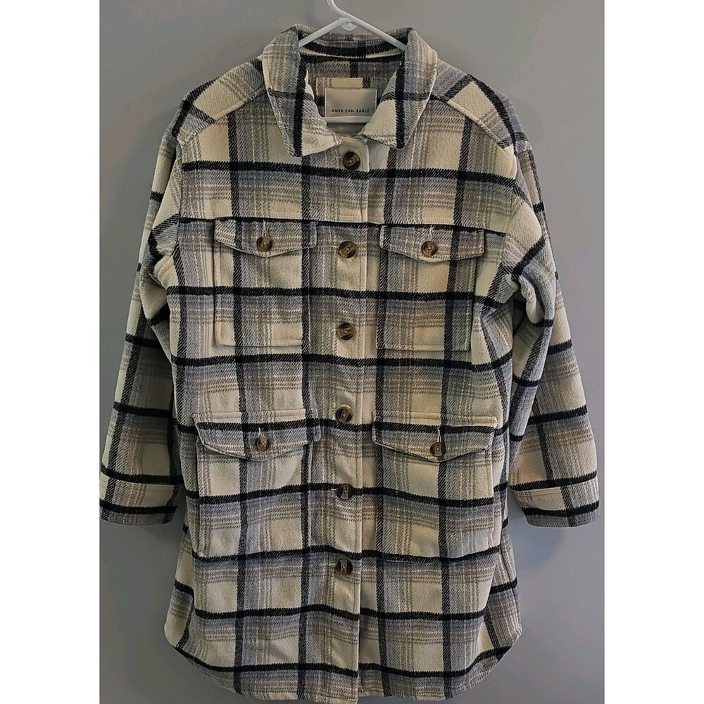 American Eagle Oversized Plaid Button Up Jacket Shacket Small